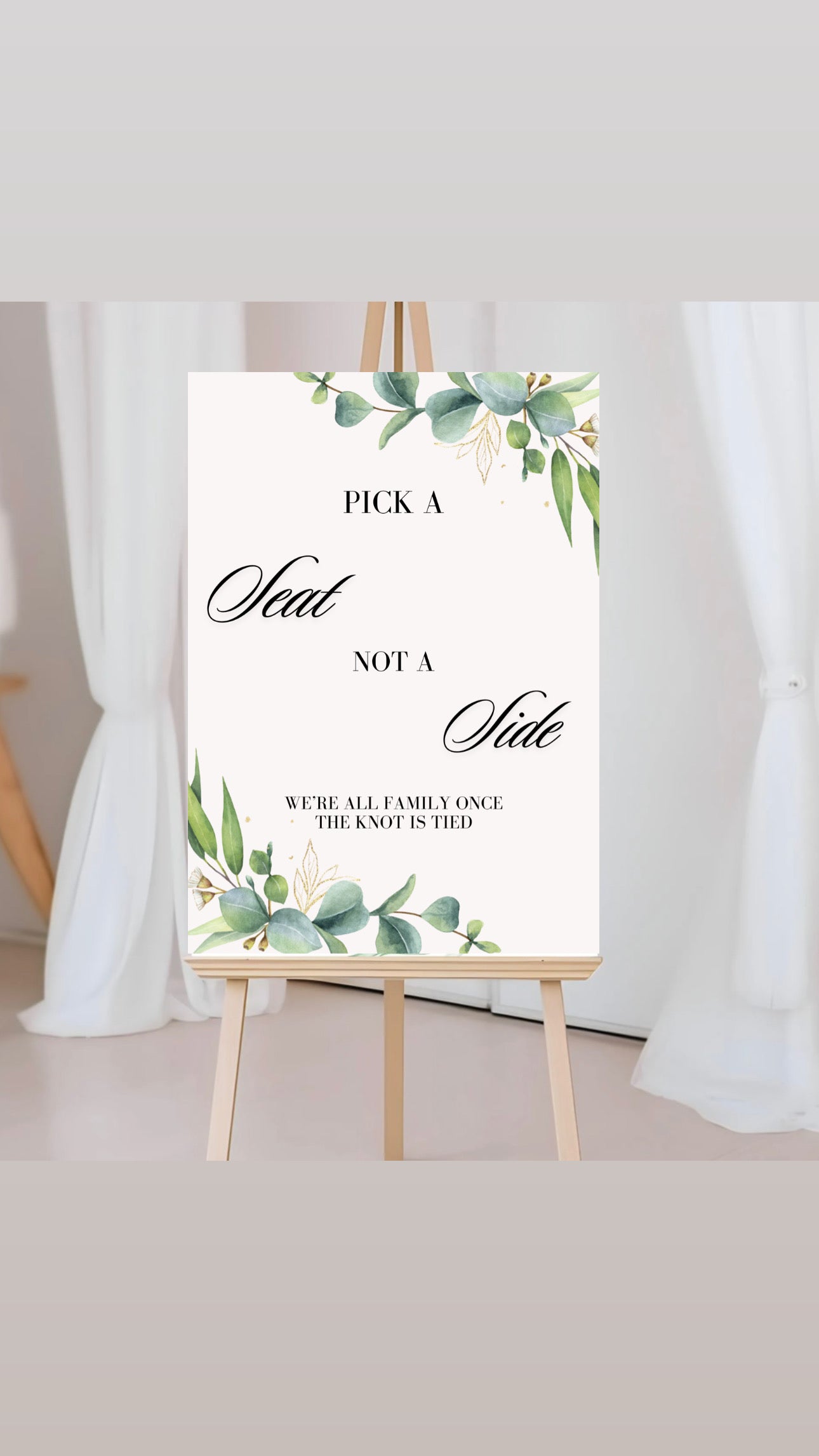 Pick a seat not a side wedding sign (A3)